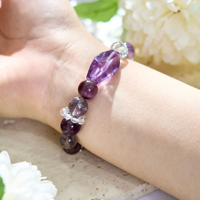 Olivenorma Amethyst Klarer Kristall Perlen Metallkette Armband 