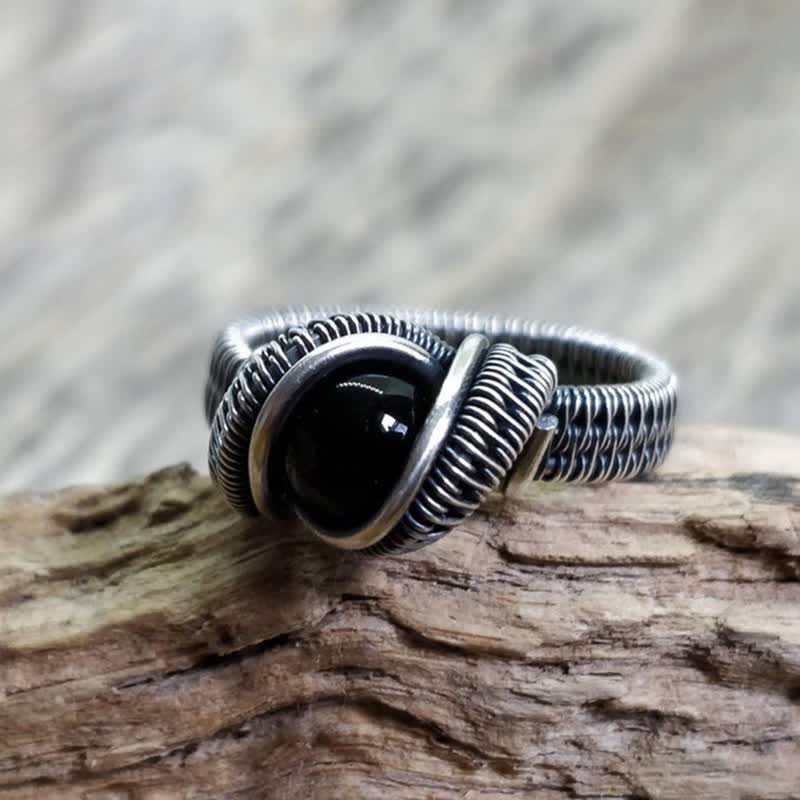 Olivenorma Herrenring mit schwarzem Onyx und Knoten