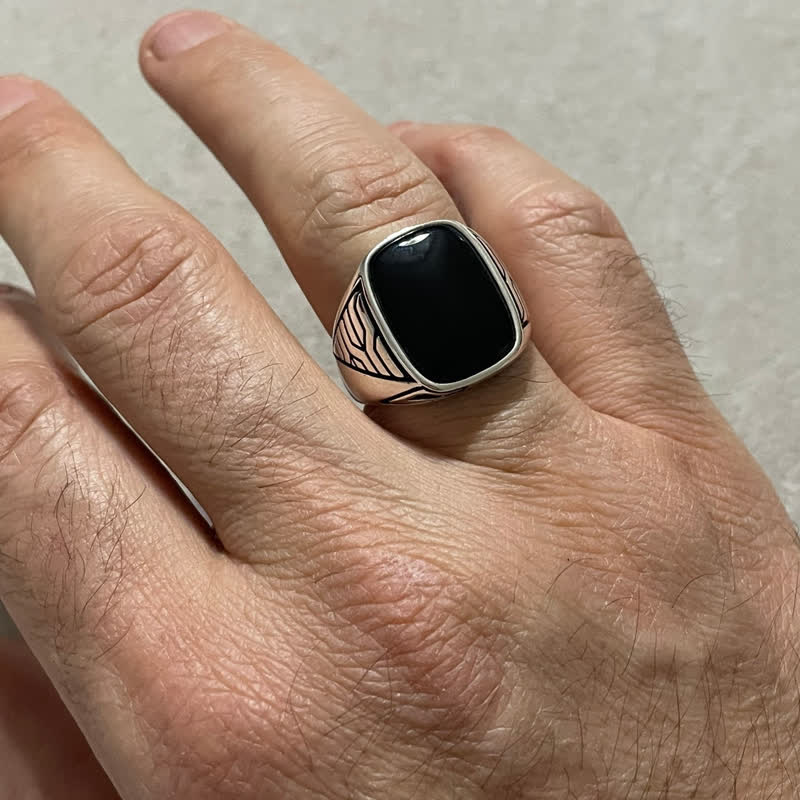 Olivenorma Black Onyx Stein Herren Handgemachter Legierungsring