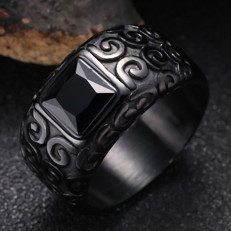 Olivenorma Hip-Hop Style Square Black Obsidian Herrenring