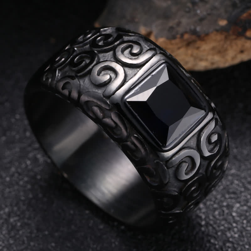 Olivenorma Hip-Hop Style Square Black Obsidian Herrenring