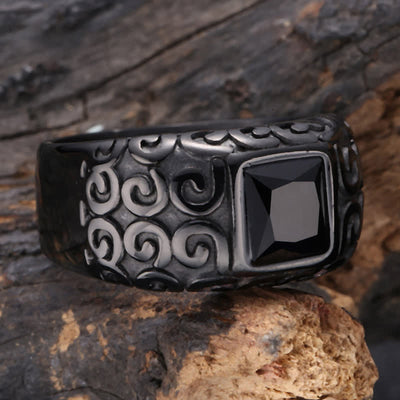 Olivenorma Hip-Hop Style Square Black Obsidian Herrenring