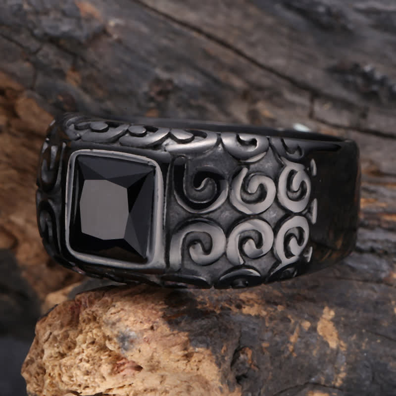 Olivenorma Hip-Hop Style Square Black Obsidian Herrenring