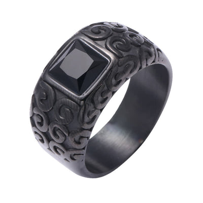 Olivenorma Hip-Hop Style Square Black Obsidian Herrenring