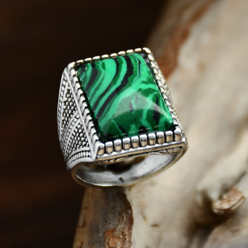 Olivenorma Square Malachite Antique Silver Herrenring