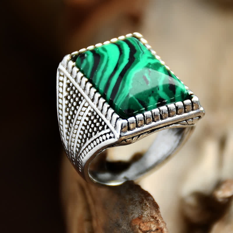 Olivenorma Square Malachite Antique Silver Herrenring