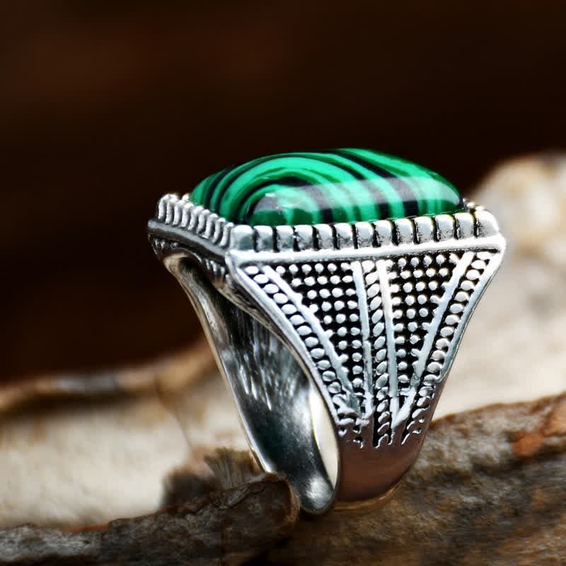 Olivenorma Square Malachite Antique Silver Herrenring