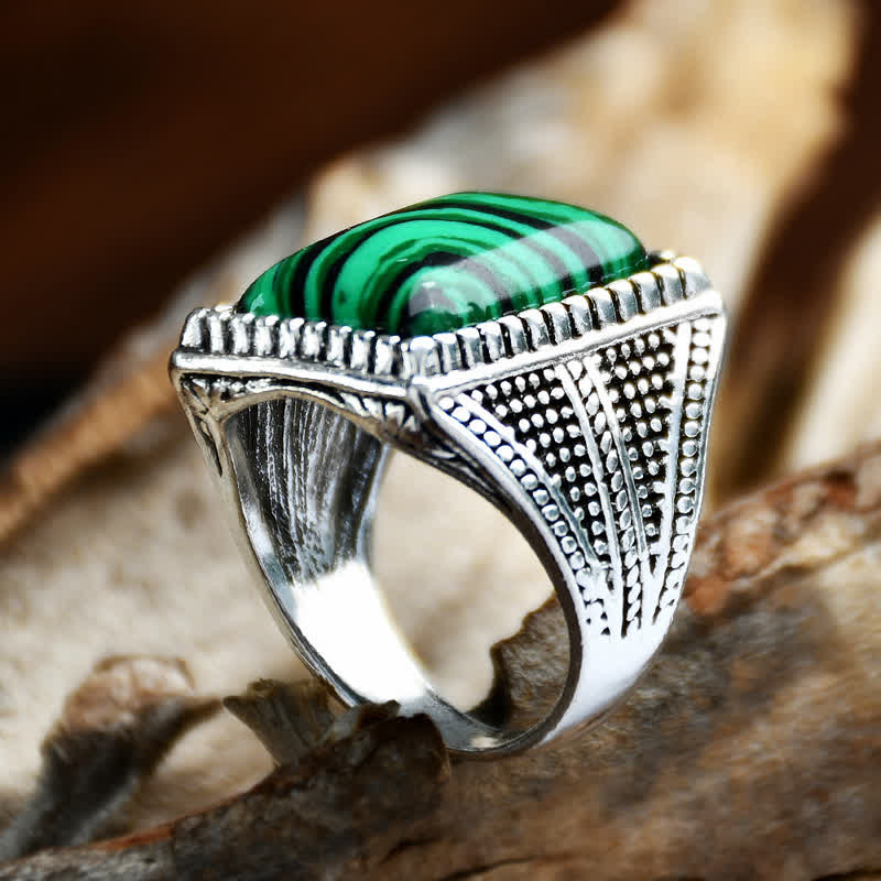 Olivenorma Square Malachite Antique Silver Herrenring