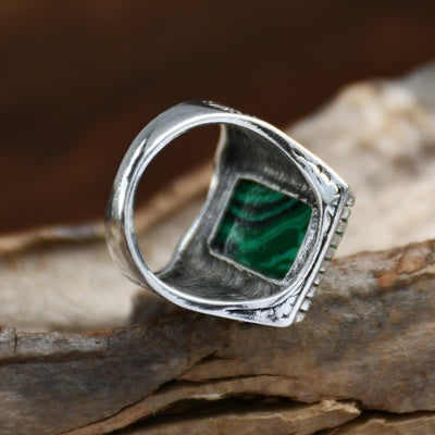 Olivenorma Square Malachite Antique Silver Herrenring