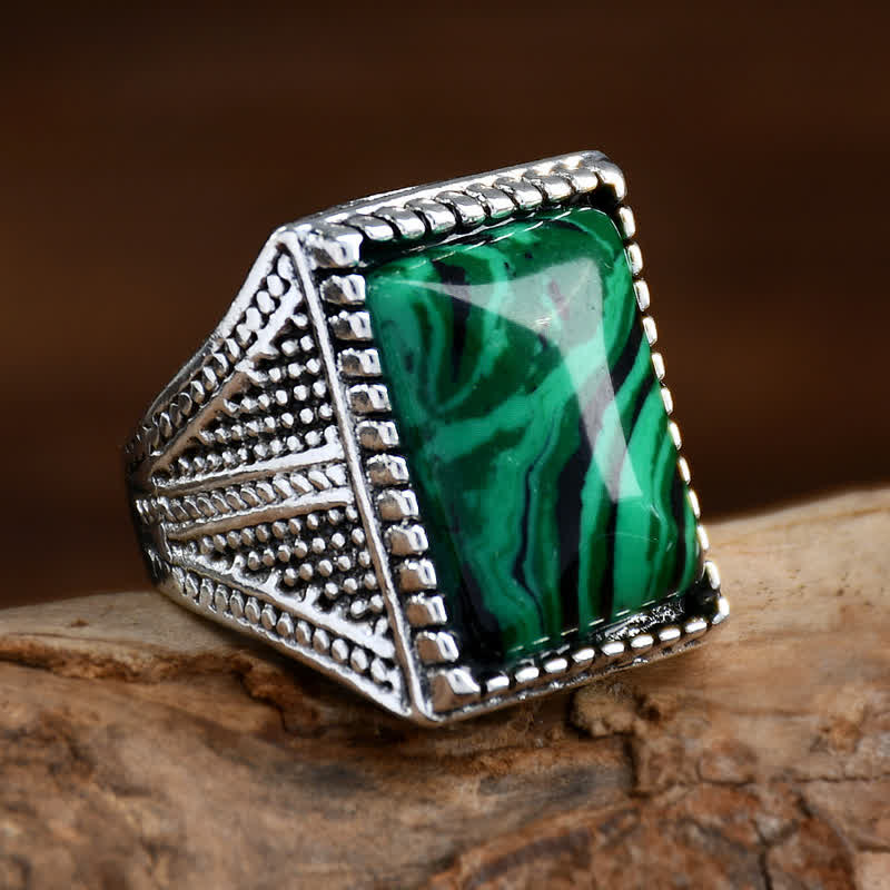 Olivenorma Square Malachite Antique Silver Herrenring