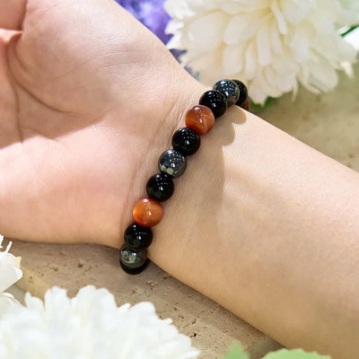 Olivenorma Orange Tiger Eye Obsidian Hematit Perlenarmband 