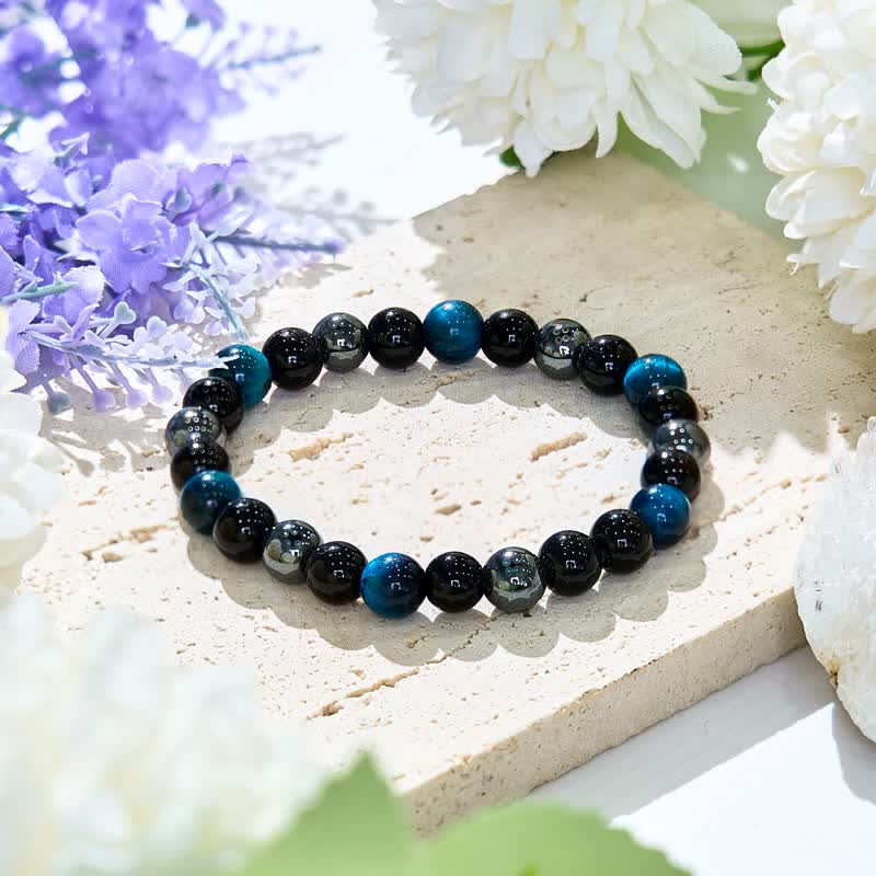 Olivenorma Blauer Tigerauge Obsidian Hämatit Perlenarmband 