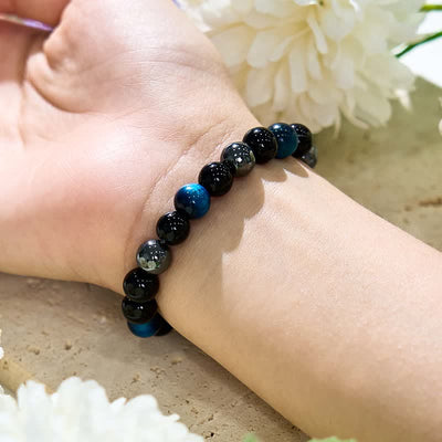 Olivenorma Blauer Tigerauge Obsidian Hämatit Perlenarmband 