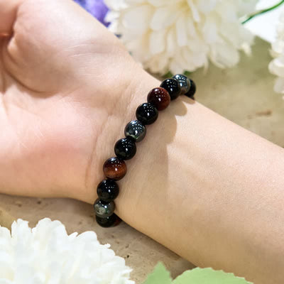 Olivenorma Roter Tigerauge Obsidian Hämatit Perlenarmband 