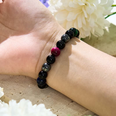 Olivenorma Multicolor Tigerauge Obsidian-Hämatit-Perlenarmband 