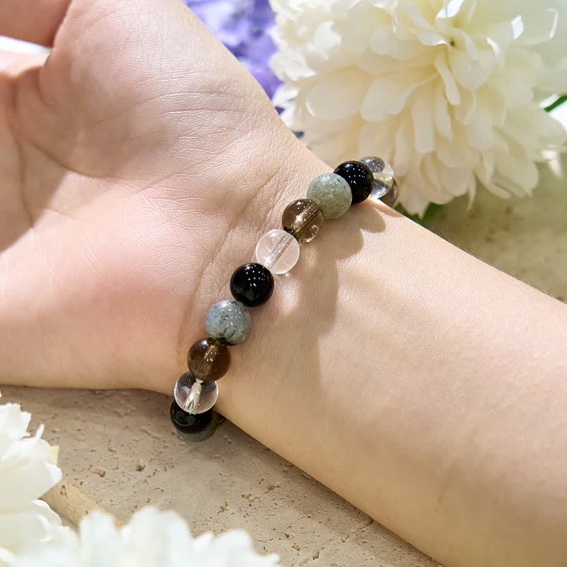 Olivenorma Klarer Kristall Labradorit Obsidian Rauchquarz Perlenarmband 