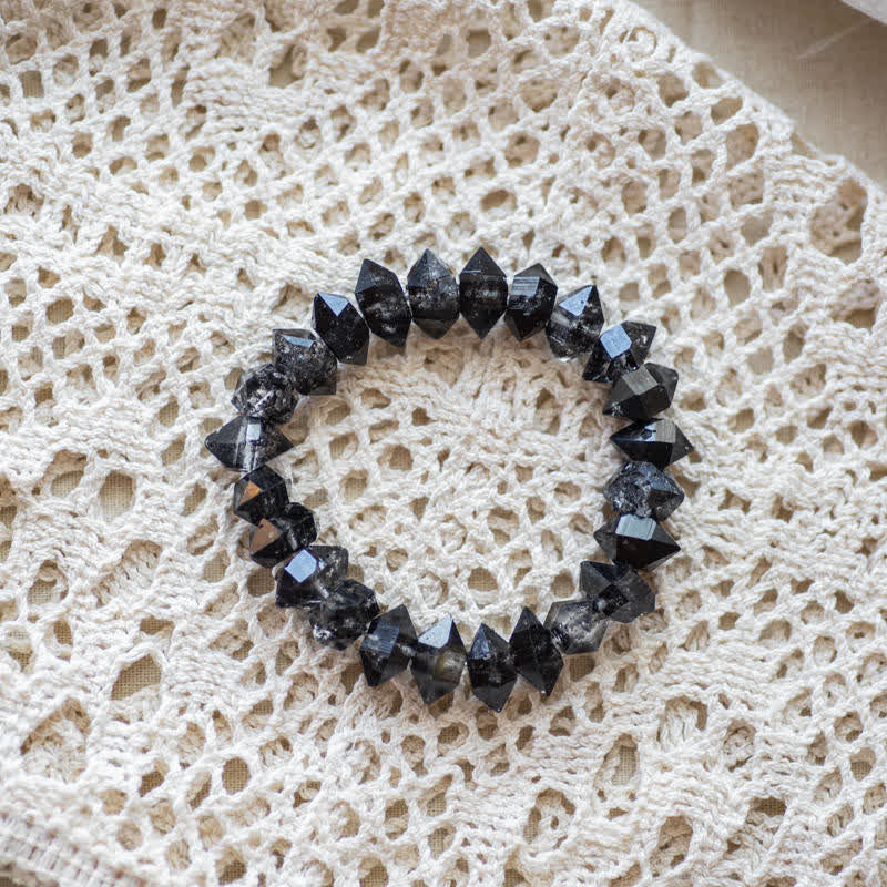 Olivenorma natürliches schwarzes Herkimer-Quarz-Perlenarmband