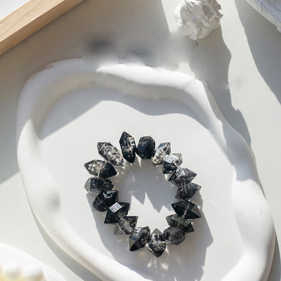 Olivenorma natürliches schwarzes Herkimer-Quarz-Perlenarmband