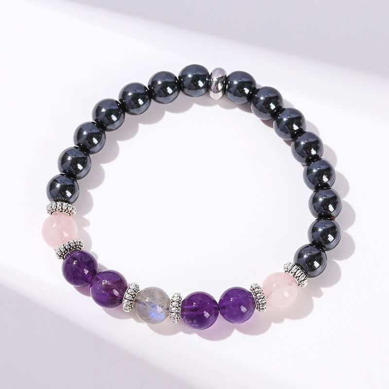 Olivenorma Amethyst Hämatit Rosenquarz Labradorit Perlenarmband