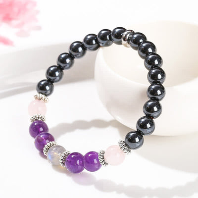 Olivenorma Amethyst Hämatit Rosenquarz Labradorit Perlenarmband