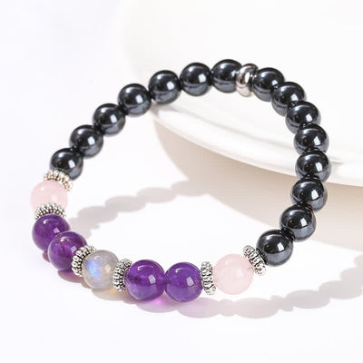 Olivenorma Amethyst Hämatit Rosenquarz Labradorit Perlenarmband