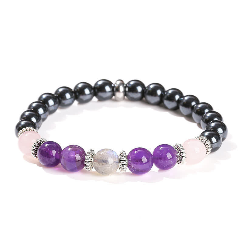 Olivenorma Amethyst Hämatit Rosenquarz Labradorit Perlenarmband