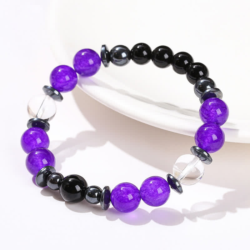 Olivenorma Charoite Obsidian Hämatit klarer Kristall Perlenarmband