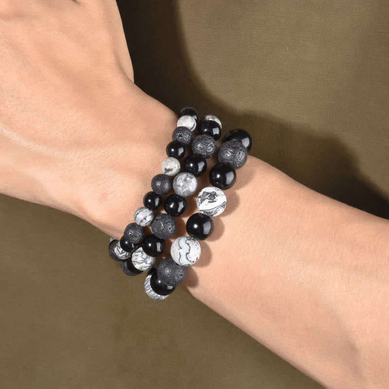 Olivenorma Grauer Jaspis Obsidian Lava Stein Perlenarmband