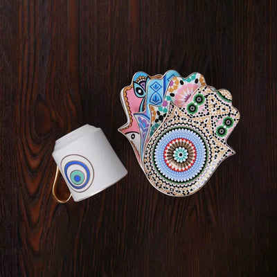 Olivenorma Bohemian Hamsa Hand Becher Tasse mit Untersetzer