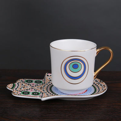 Olivenorma Bohemian Hamsa Hand Mug Cup with Coaster