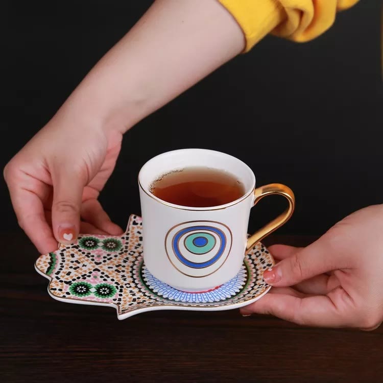 Olivenorma Bohemian Hamsa Hand Becher Tasse mit Untersetzer