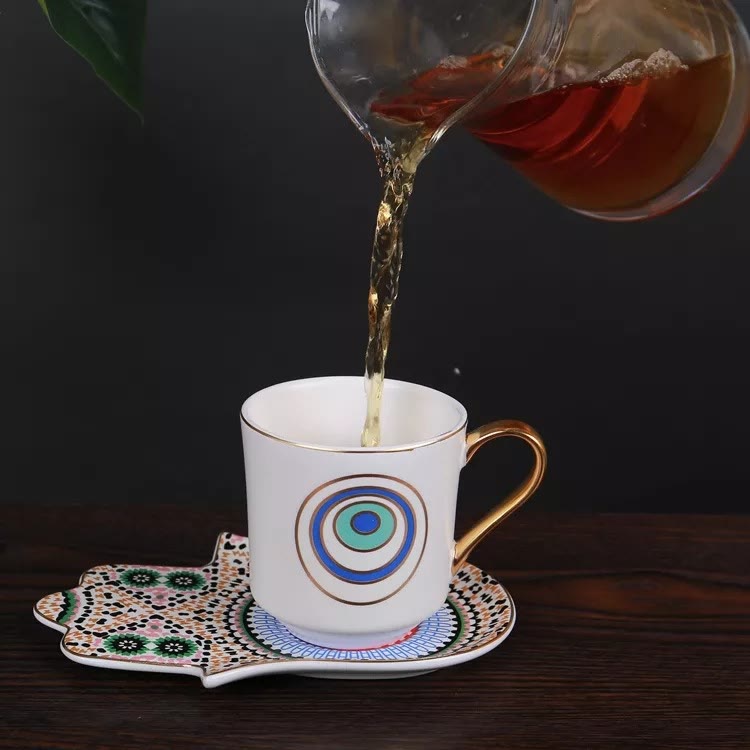 Olivenorma Bohemian Hamsa Hand Mug Cup with Coaster