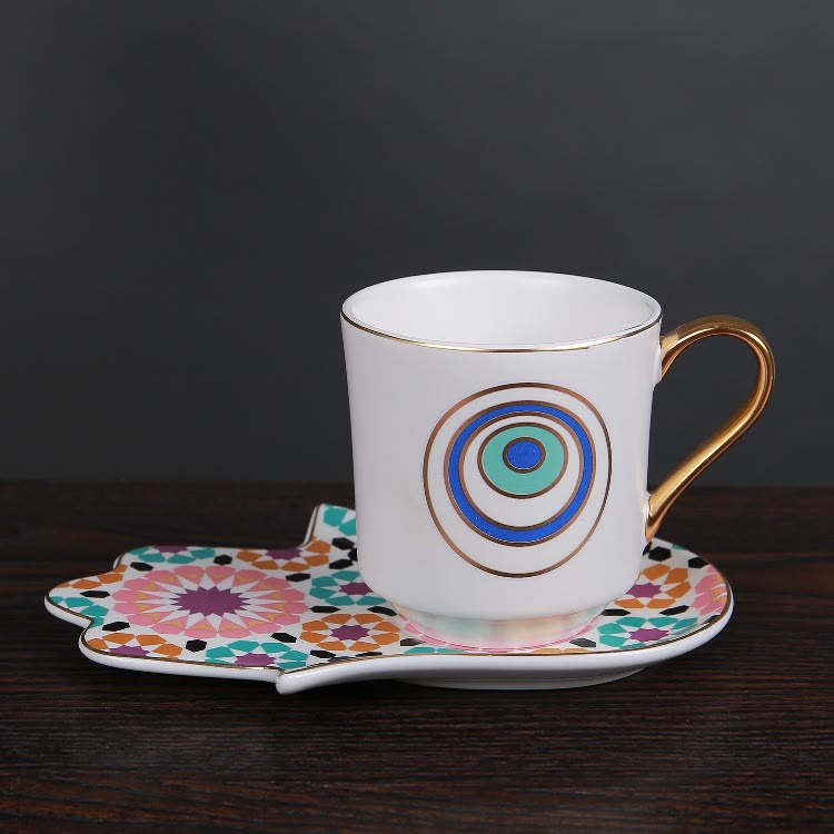 Olivenorma Bohemian Hamsa Hand Becher Tasse mit Untersetzer