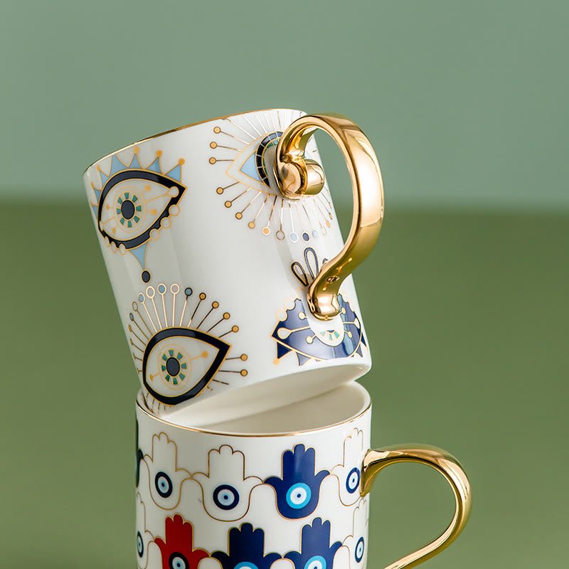 Olivenorma Evil Eye Muster Kaffeetasse Keramiktasse