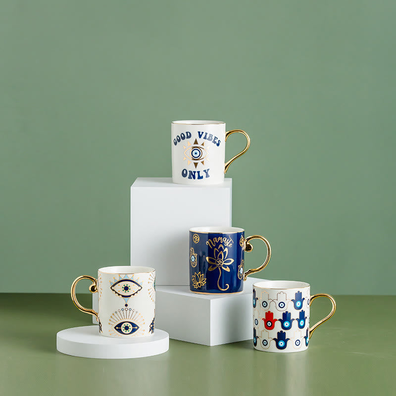 Olivenorma Evil Eye Muster Kaffeetasse Keramiktasse