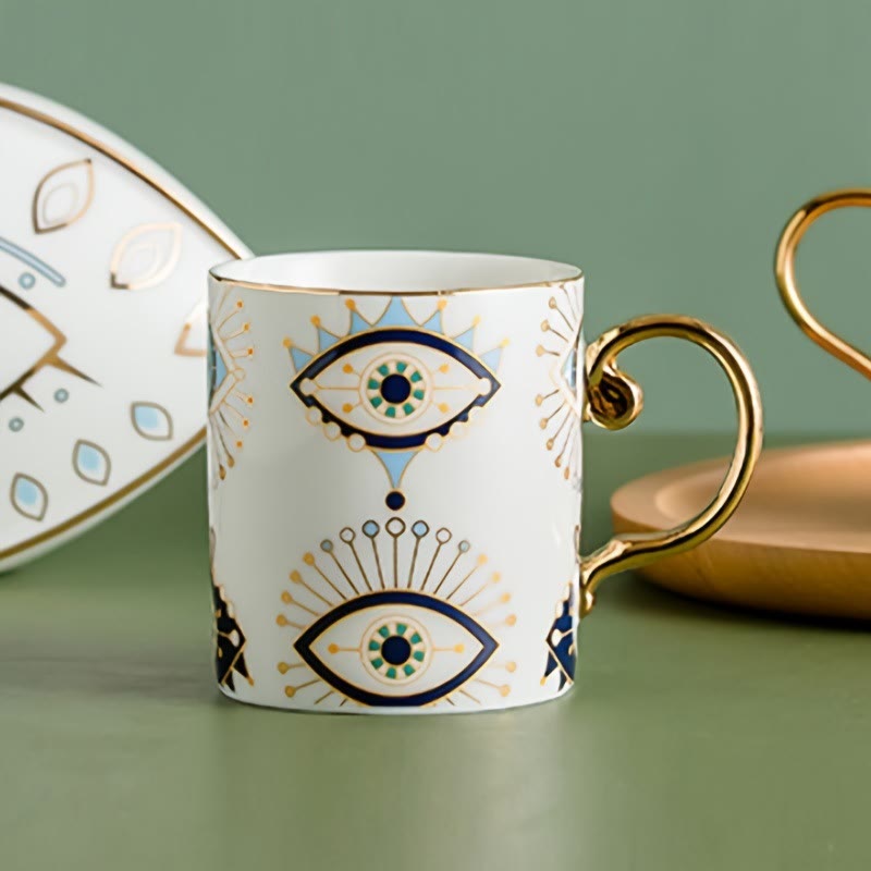 Olivenorma Evil Eye Muster Kaffeetasse Keramiktasse