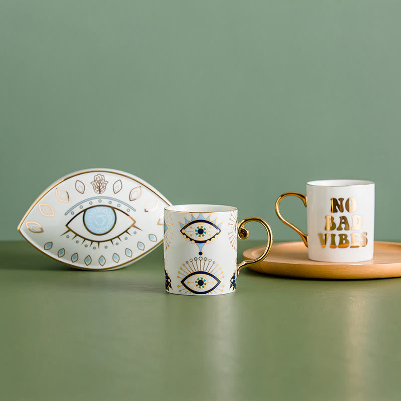 Olivenorma Evil Eye Muster Kaffeetasse Keramiktasse