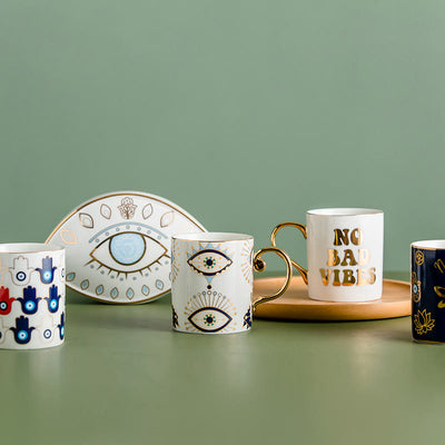 Olivenorma Evil Eye Muster Kaffeetasse Keramiktasse