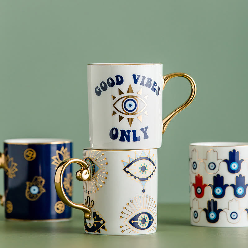 Olivenorma Evil Eye Muster Kaffeetasse Keramiktasse