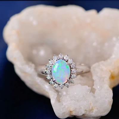 Olivenorma Natural Opal White Zircon Sonnenblumen Silberschmuck