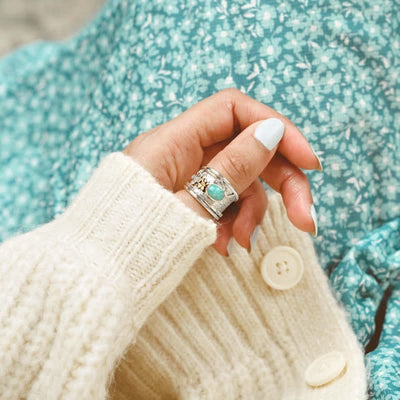 Olivenorma Amazonite Schmetterling und Blumen Fidget Ring