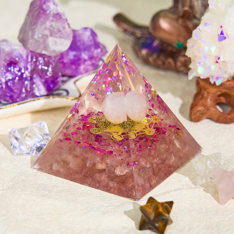 Olivenorma Rose Quartz   Strawberry Quartz Orgon-Pyramide