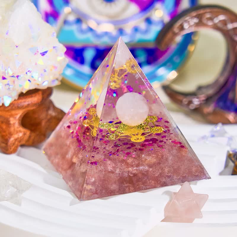 Olivenorma Rose Quartz   Strawberry Quartz Orgon-Pyramide