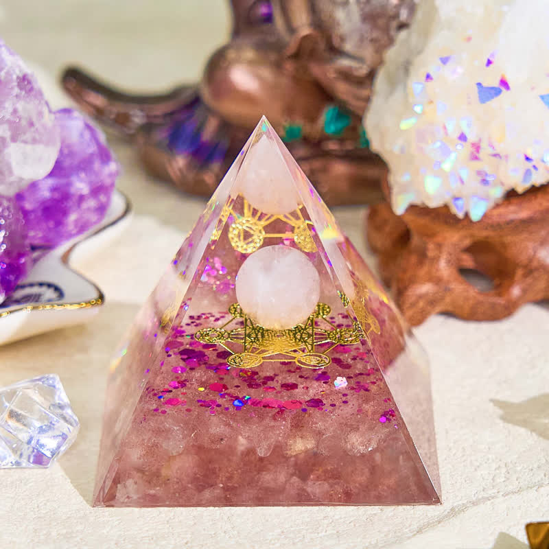 Olivenorma Rose Quartz   Strawberry Quartz Orgon-Pyramide