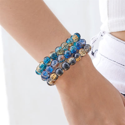 Olivenorma Blau Schwarz Funkelnde Glasperlen Armband