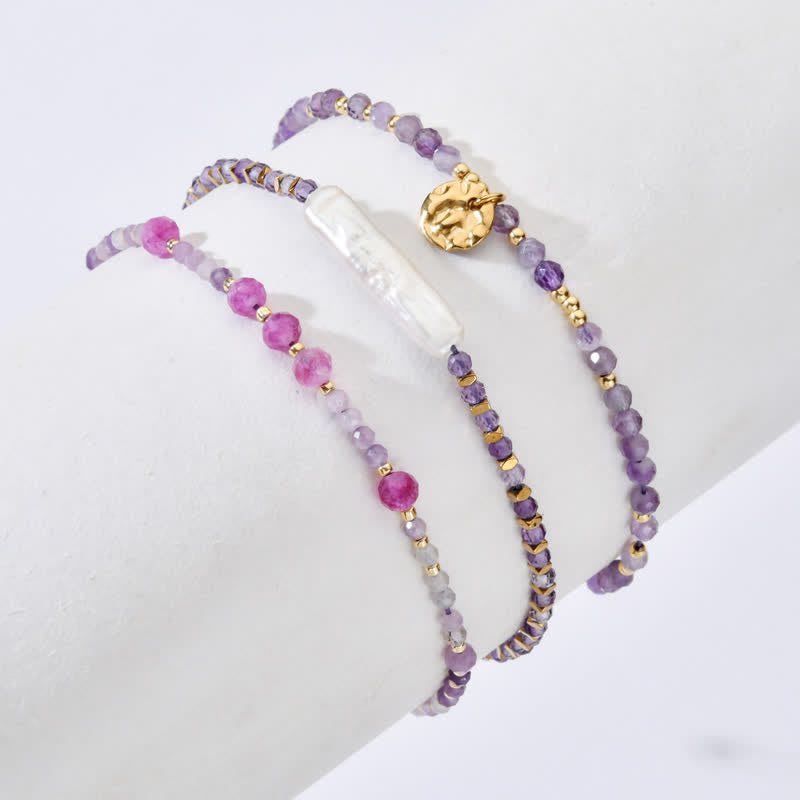 Olivenorma Natural Amethyst Feine Perlen Zugband-Armband 