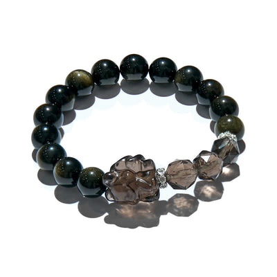 Olivenorma Armband mit Anhänger „Kleiner Fuchs“ aus goldenen Obsidianperlen 