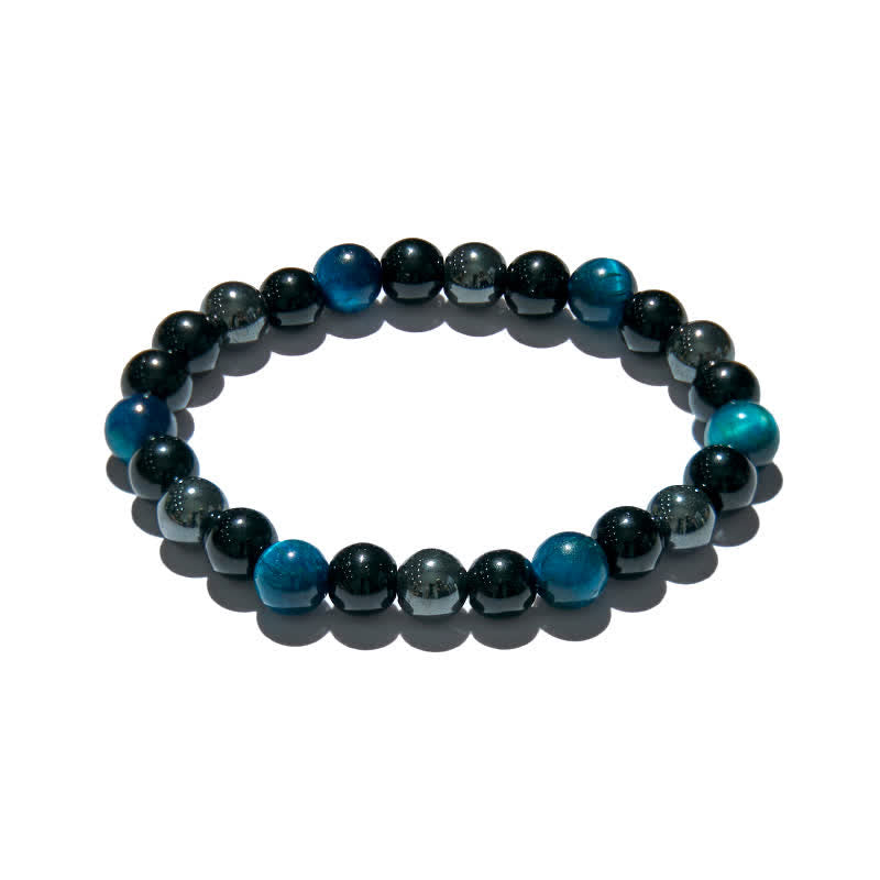 Olivenorma Blauer Tigerauge Obsidian Hämatit Perlenarmband 