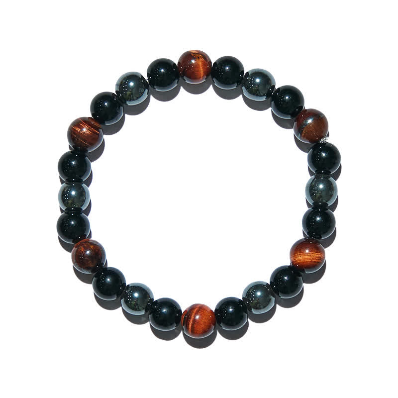 Olivenorma Roter Tigerauge Obsidian Hämatit Perlenarmband 