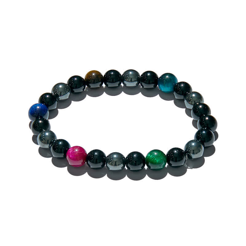 Olivenorma Multicolor Tigerauge Obsidian-Hämatit-Perlenarmband 